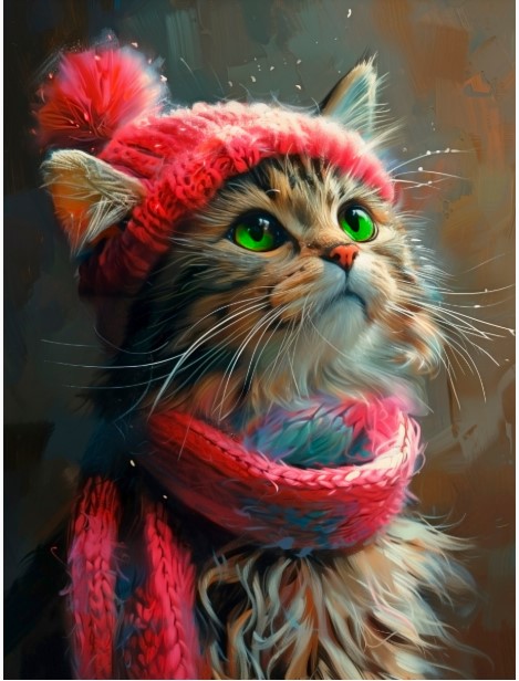Картина по номерам 30х40 см, Котик в шапочке, Х-5185