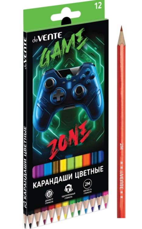 Карандаши цветные 'deVENTE. Gamer' 12 цветов, 2М, диаметр грифеля 2,8 мм, шестигранные, 5022538